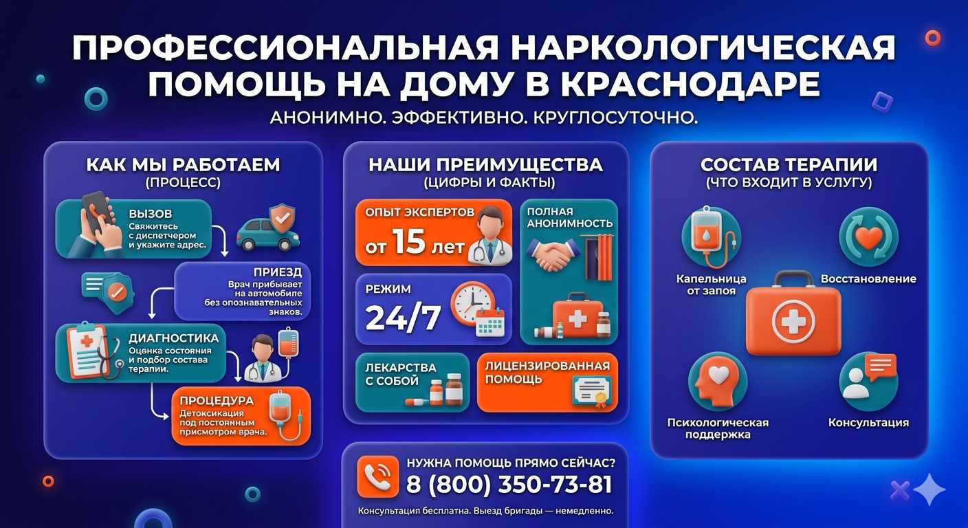 Инфографика о принципах лечения алкоголизма на дому в Полтаве: этапы вызова нарколога, преимущества анонимной детоксикации и состав медицинской помощи.